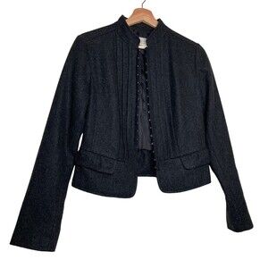 Hinge Women's Gray Wool Blazer Peplum Hem Clasp Front Size Small